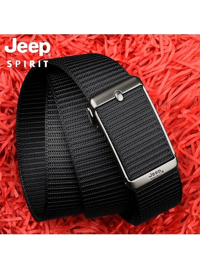 JEEP SPIRIT Men's Automatic Buckle Nylon Belt - Lightweight, Breathable, Adjustable for Jeans, Casual & Business Wear Black