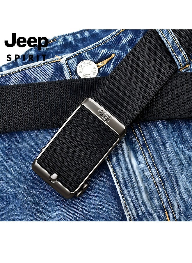 JEEP SPIRIT Men's Automatic Buckle Nylon Belt - Lightweight, Breathable, Adjustable for Jeans, Casual & Business Wear Black