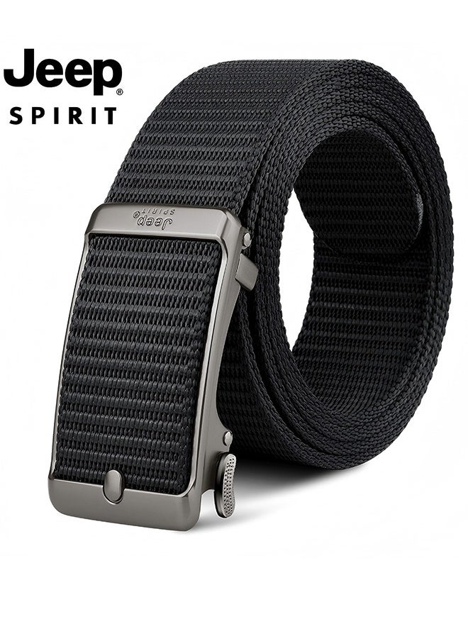 JEEP SPIRIT Men's Automatic Buckle Nylon Belt - Lightweight, Breathable, Adjustable for Jeans, Casual & Business Wear Black