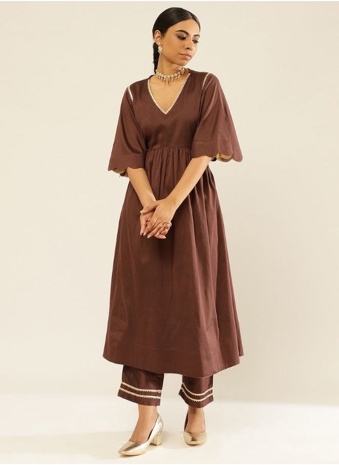 Scallop sleeves kurta Set