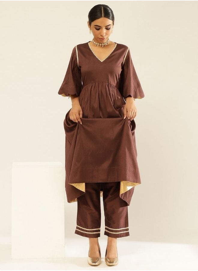 Scallop sleeves kurta Set