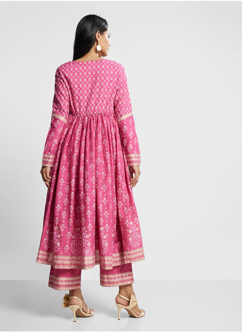 Printed Kurta, Palazo & Dupatta Set