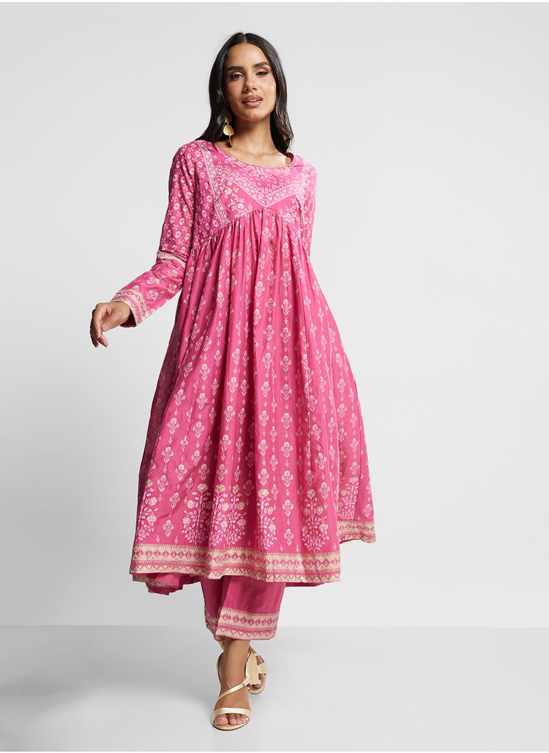 Printed Kurta, Palazo & Dupatta Set