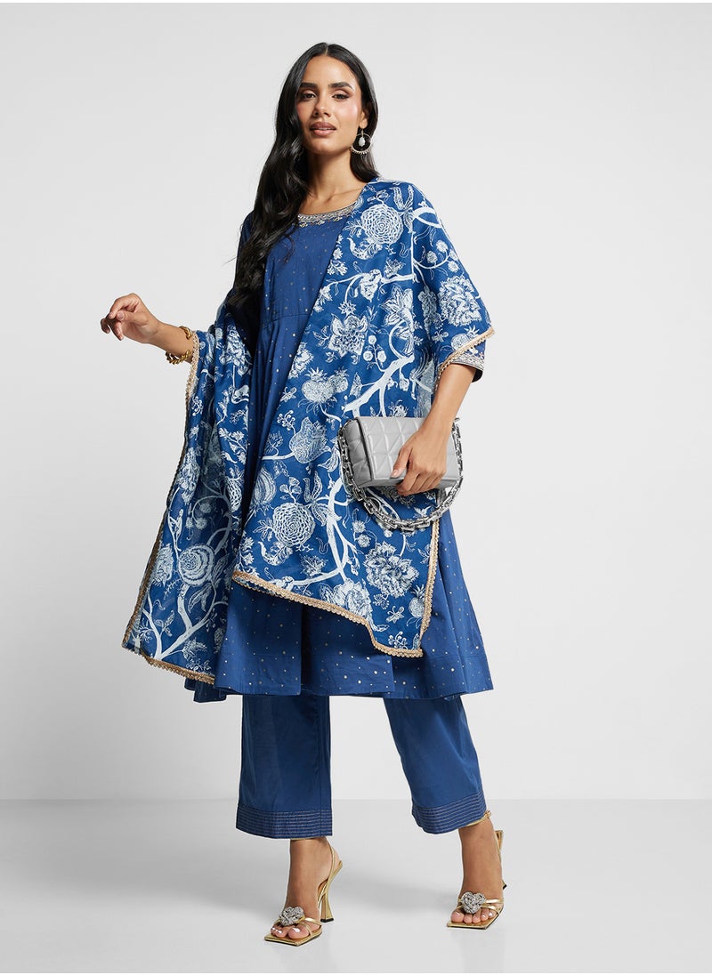 Printed Kurta, Palazo & Dupatta Set