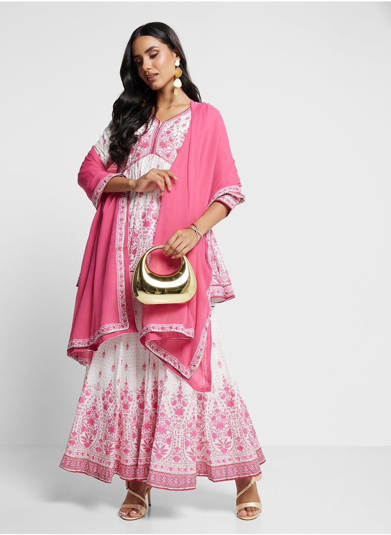 Kurta With Palazo & Dupatta Set