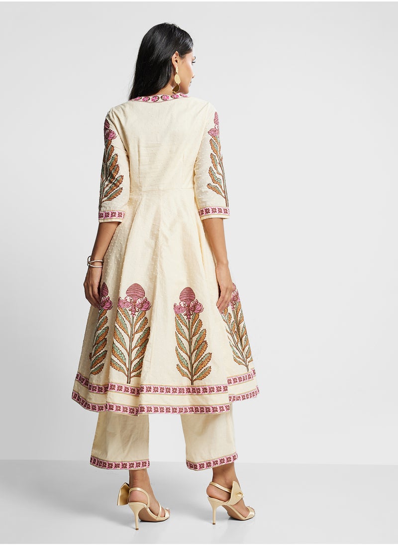 Printed Kurta, Palazo & Dupatta Set