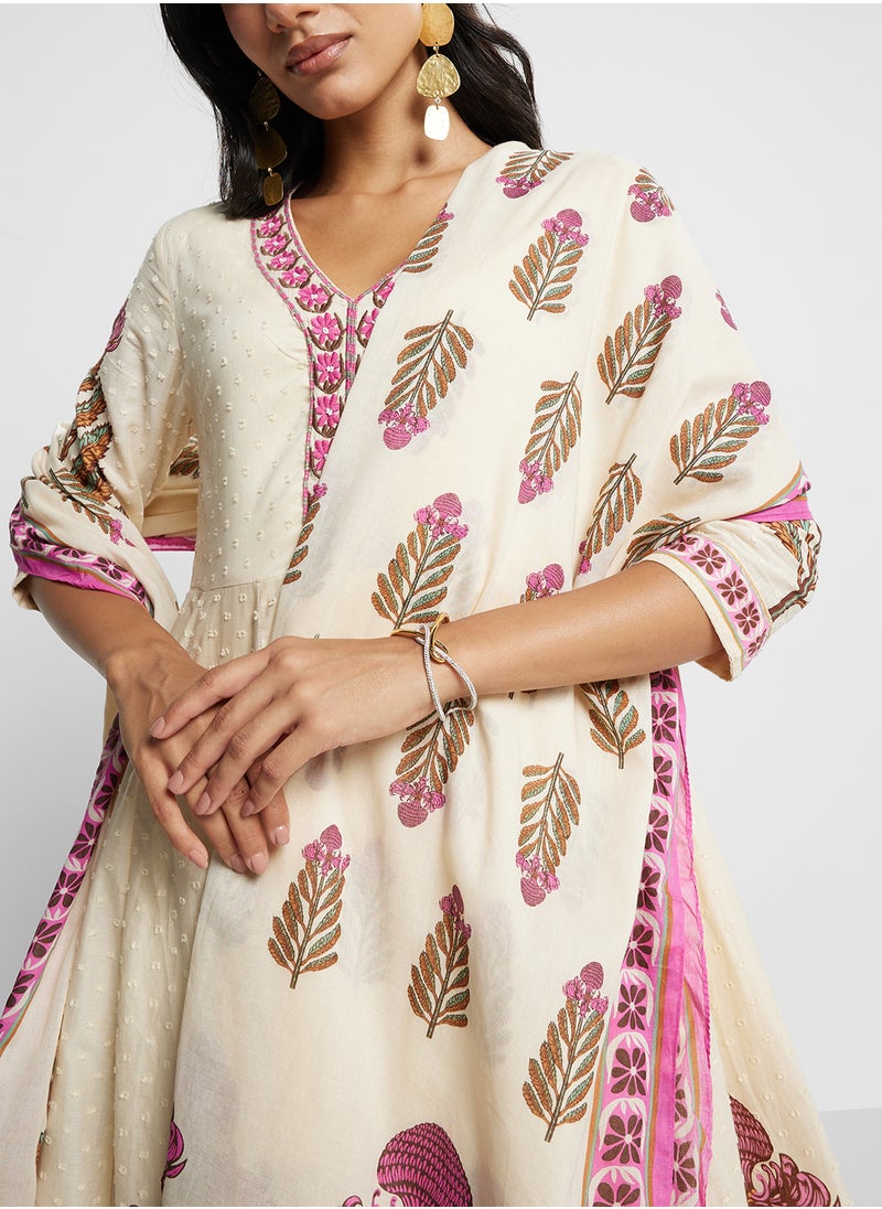 Printed Kurta, Palazo & Dupatta Set