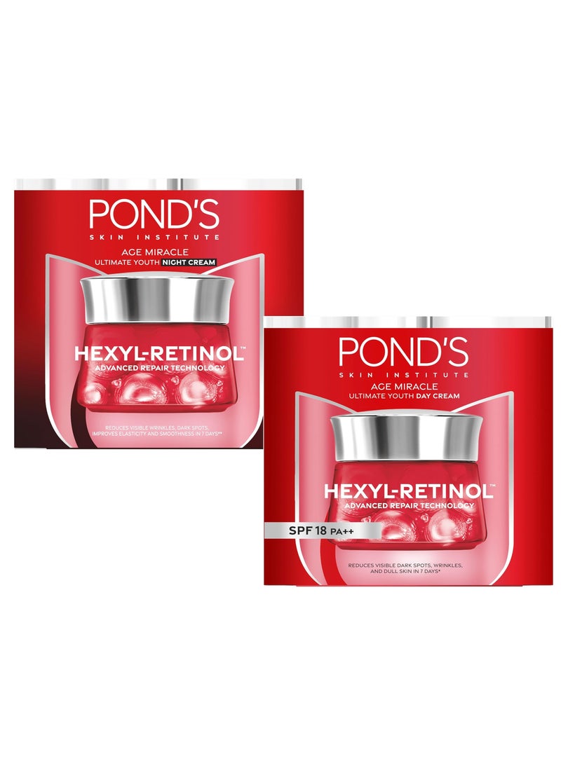 Age Miracle Ultimate Youth Day Face Cream, SPF 18 PA+ and Hexyl Retinol, 50g with Night Cream with Hexyl Retinol 50g