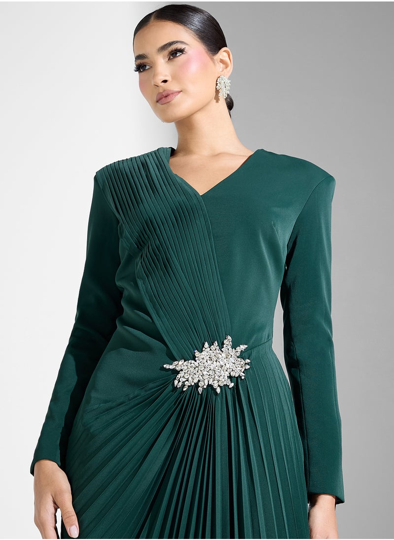 Pleated Asymmetric Blazer Dress