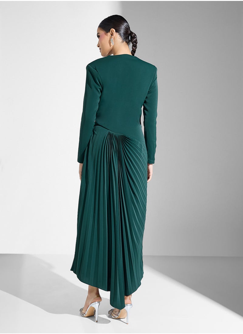 Pleated Asymmetric Blazer Dress