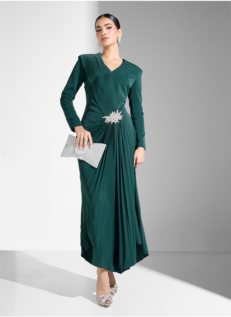 Pleated Asymmetric Blazer Dress