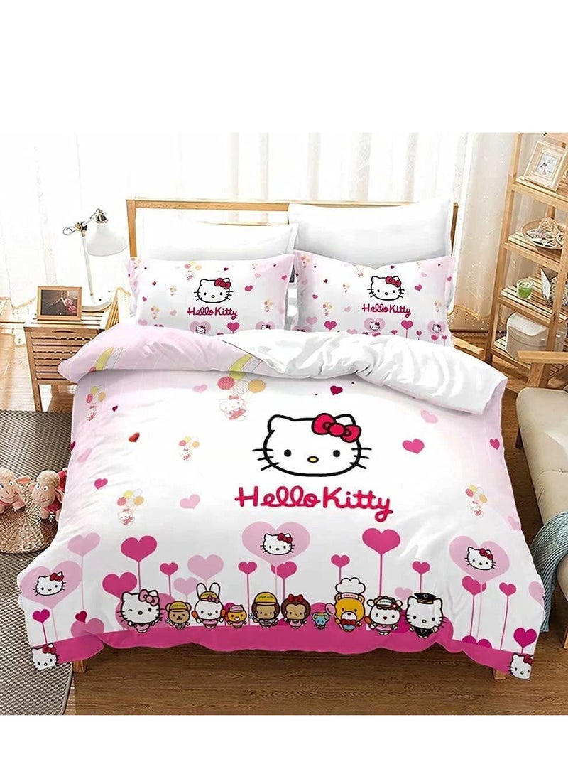 Sanrio Hello Kitty Pattern Bedding Three Piece Set Soft Microfiber Polyester Bed Sheet