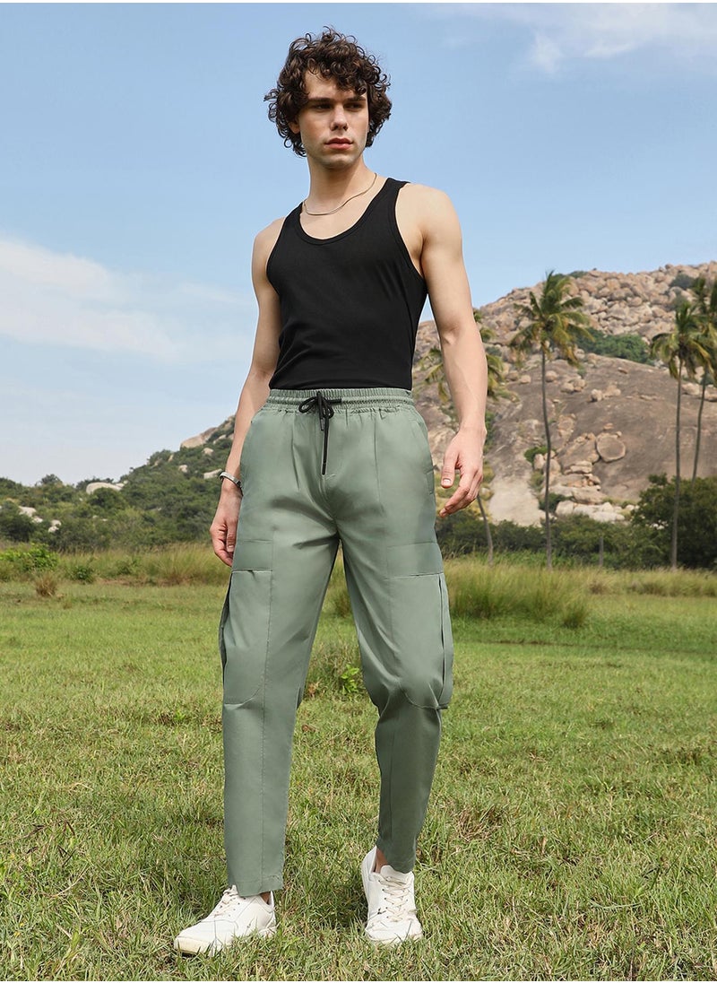 Men's Olive Green Solid Utility Trousers