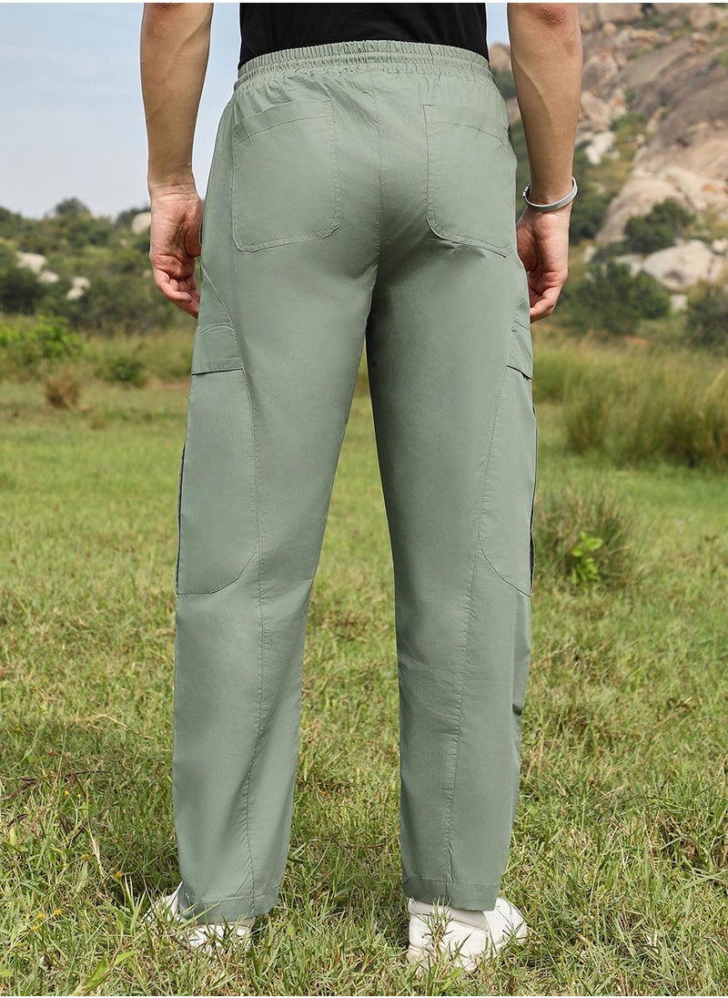 Men's Olive Green Solid Utility Trousers
