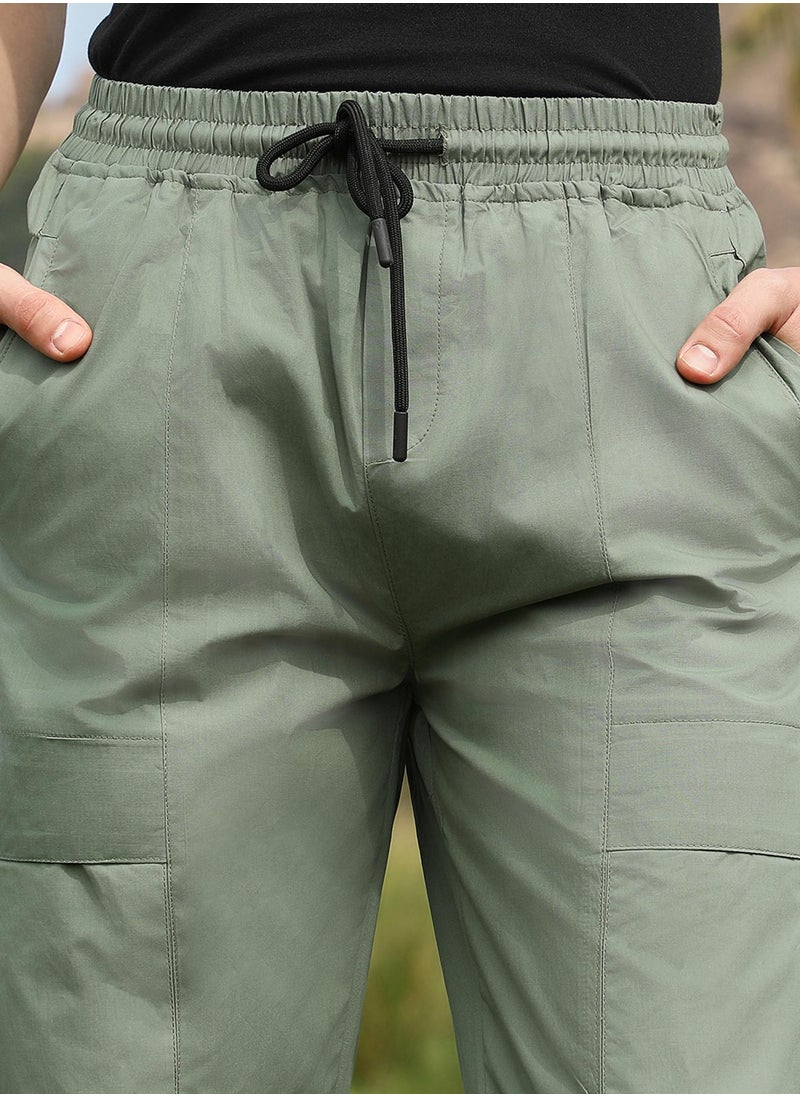 Men's Olive Green Solid Utility Trousers