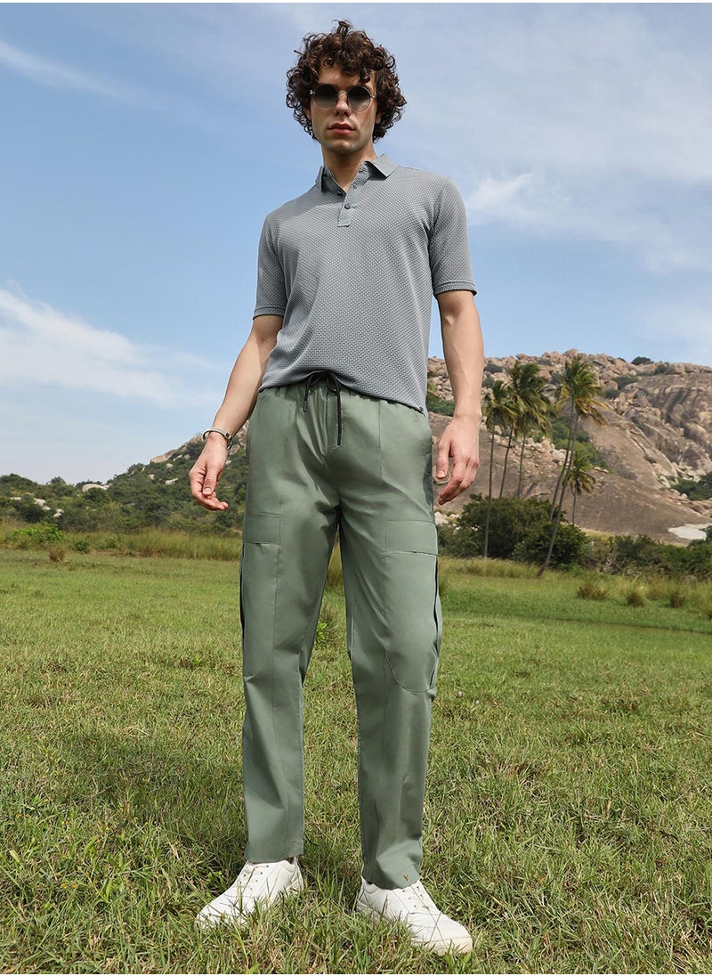 Men's Olive Green Solid Utility Trousers