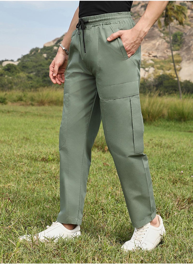 Men's Olive Green Solid Utility Trousers