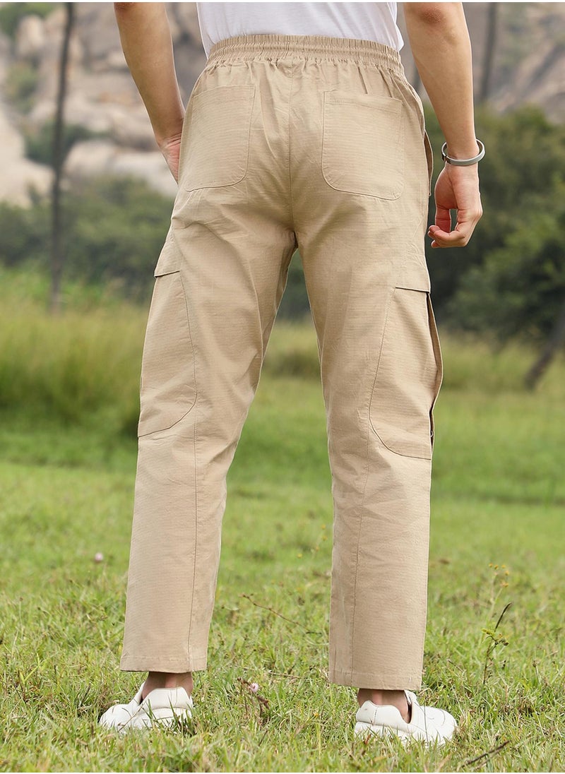 Men's Khaki Brown Solid Utility Trousers