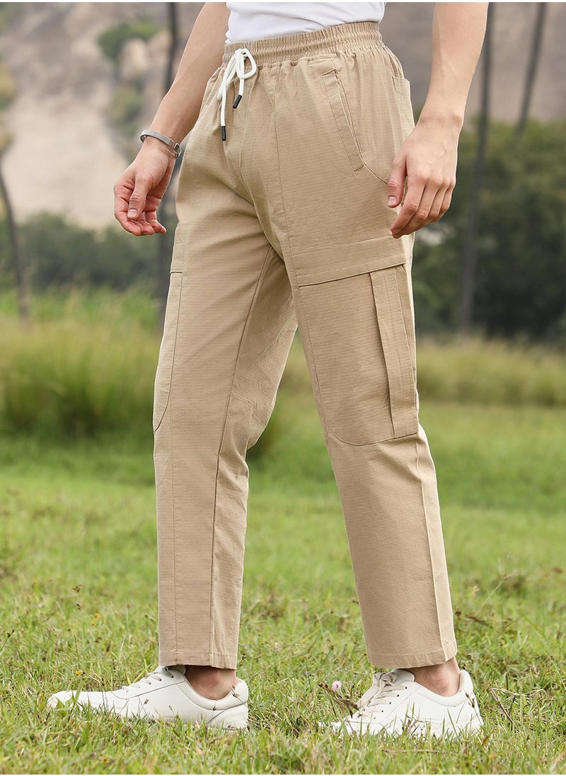 Men's Khaki Brown Solid Utility Trousers