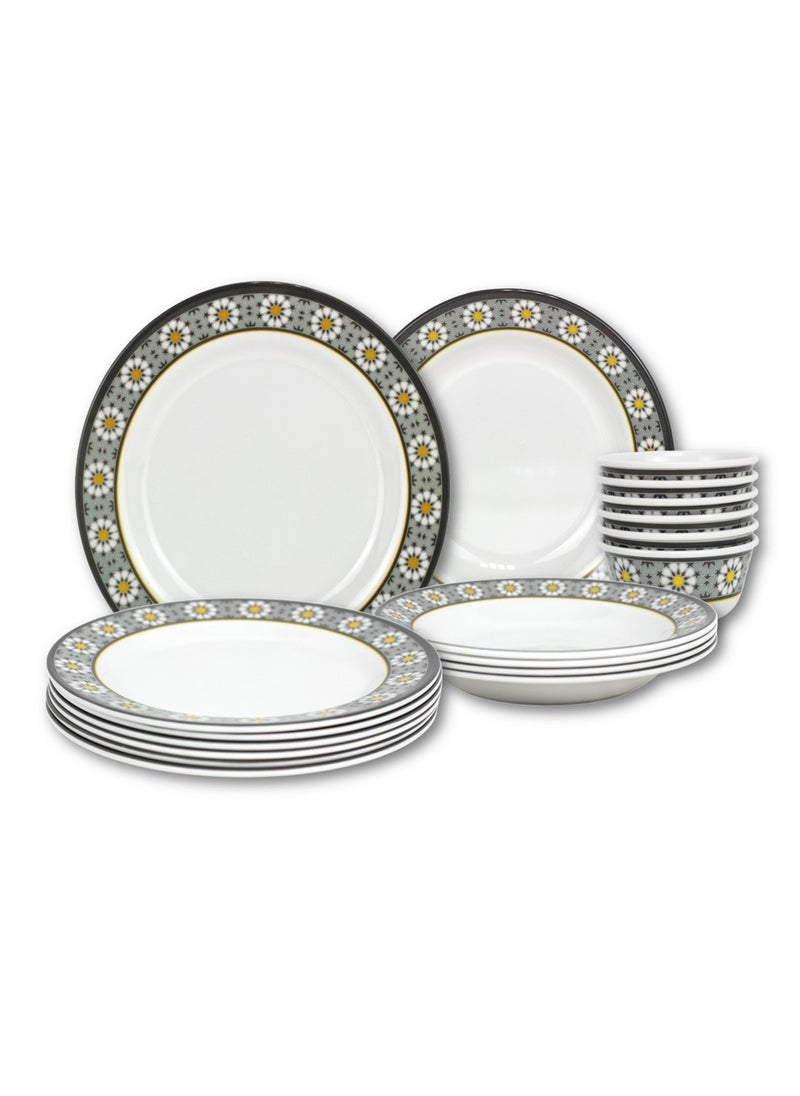 Melrich 24 Pcs Melamine Dinner set 8 Dinner and 8 Soup plates and 8 Bowls Durable and Strong Dishwasher and Freezer safe