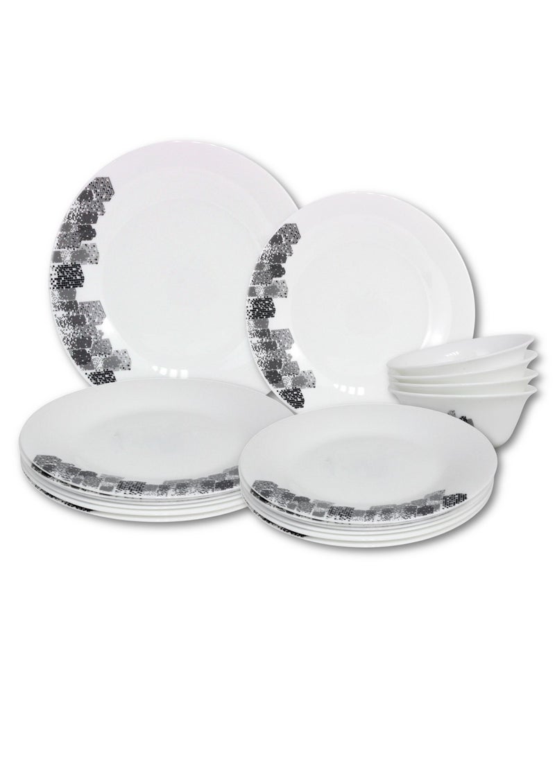 Melrich 12 Pcs Opal ware Dinner set 4 Dinner and 4 Dessert plate 4 Bowls Dishwasher and Microwave safe BPA Free Scratch and Break resistant