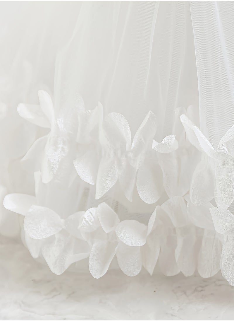 Embroidery Mesh Splicing Princess Dress Flower Decor Cap Sleeve Gown, Toddler Girl's Clothing For Formal Occasion Birthday Party Eid Festival Photography Banquet (White)