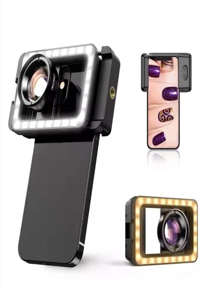 New upgraded 4k hd 100mm macro lens with led fill light universal clip on macro lens for all samsung smartphones