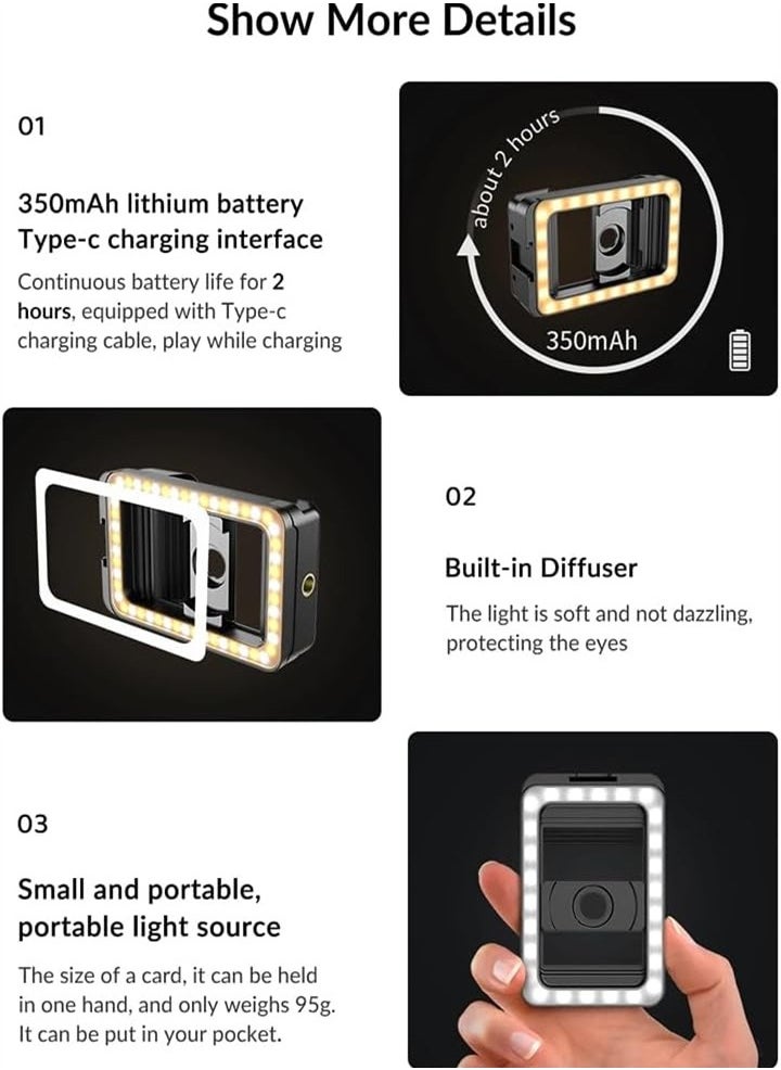New upgraded version, 4K HD 100mm macro lens, universal clip-on macro lens for all smartphones with fill light, suitable for nails eyelashes jewelry