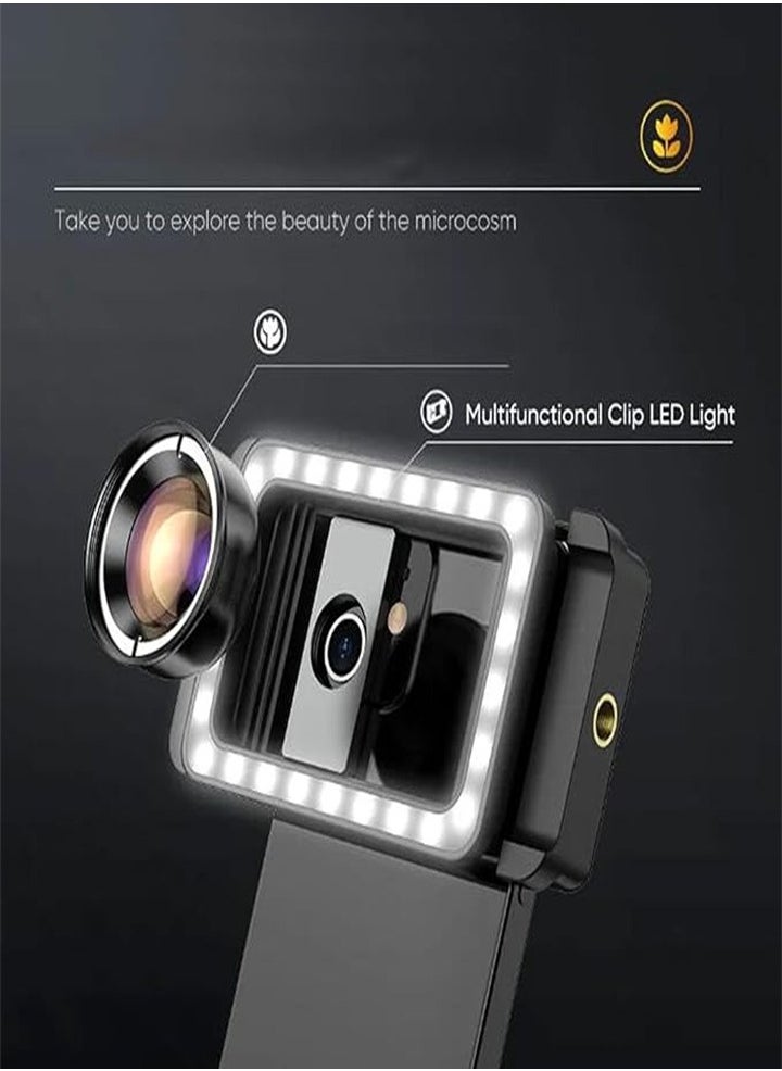 New upgraded version, 4K HD 100mm macro lens, universal clip-on macro lens for all smartphones with fill light, suitable for nails eyelashes jewelry