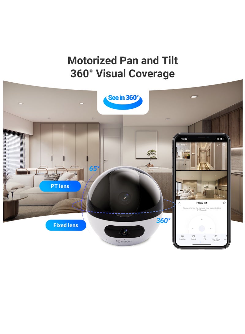 C7 Dual-Lens 2K+ Indoor Security Camera, Dual Band, 10M Starlight Color Night Vision, Pan Tilt, Human/Pet Detection, Auto Tracking, Two Way Calling, Patrol Mode, Alarm, Alexa & Google Control