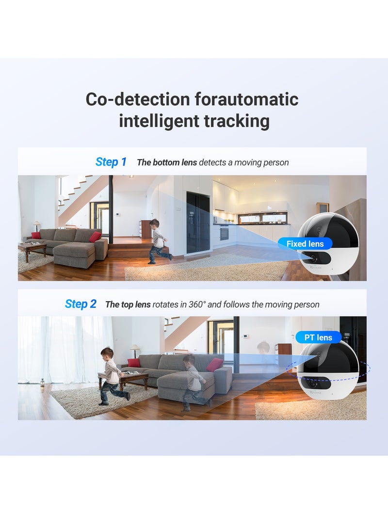C7 Dual-Lens 2K+ Indoor Security Camera, Dual Band, 10M Starlight Color Night Vision, Pan Tilt, Human/Pet Detection, Auto Tracking, Two Way Calling, Patrol Mode, Alarm, Alexa & Google Control