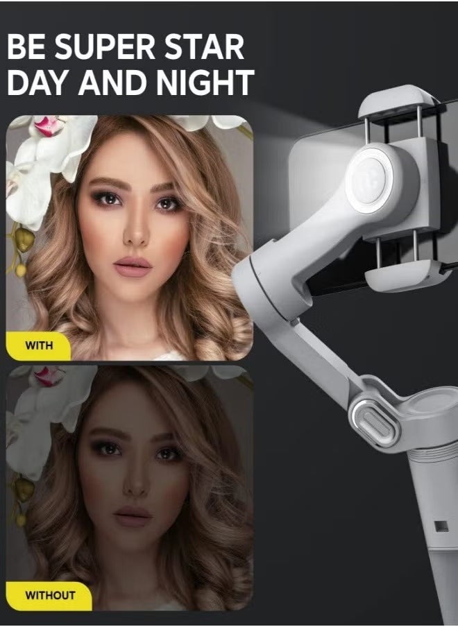 Handheld Gimbal Stabilizer, 3 Axis Foldable Smart Phone Gimbal, Lightweight And Easy To Carry Phone Stabilizer With Fill Light For Smart Phones And Action Cameras, (1pc)
