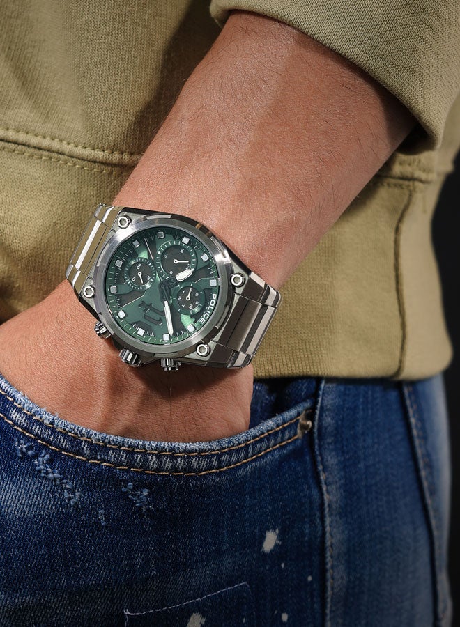 Men's Airflow Men's 43mm Multifunction Watch with Hydraulic Green Plate, Black Dial & 316L Stainless Steel Bracelet