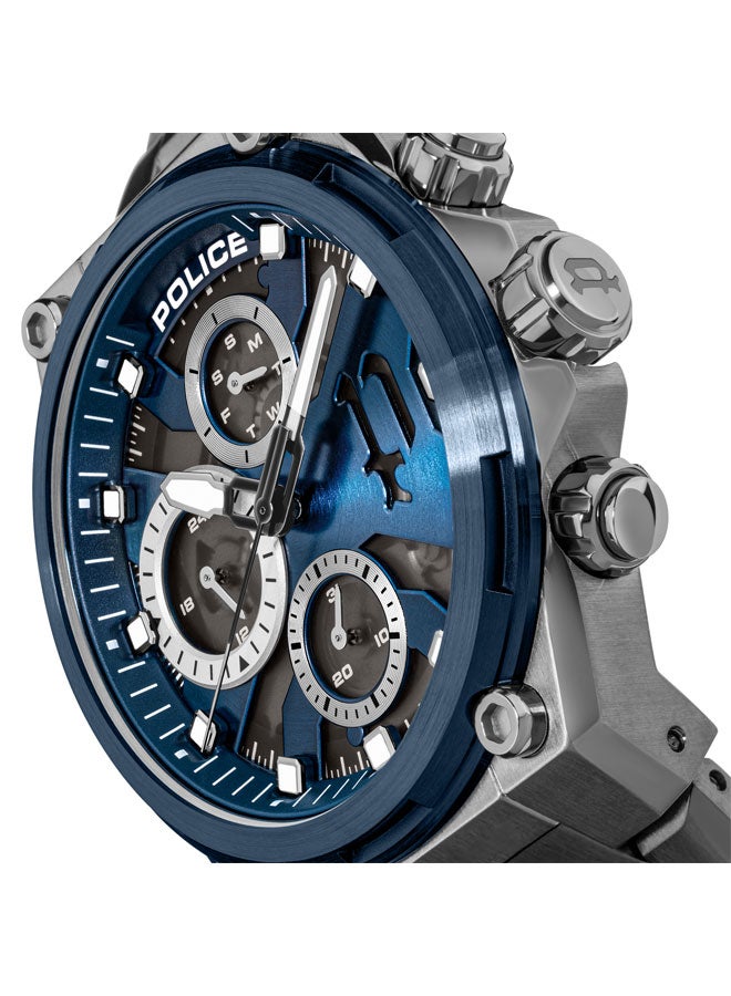 Men's Airflow Men's 44mm Multifunction Watch with Hydraulic Blue Plate, Black Dial & 316L Stainless Steel Bracelet