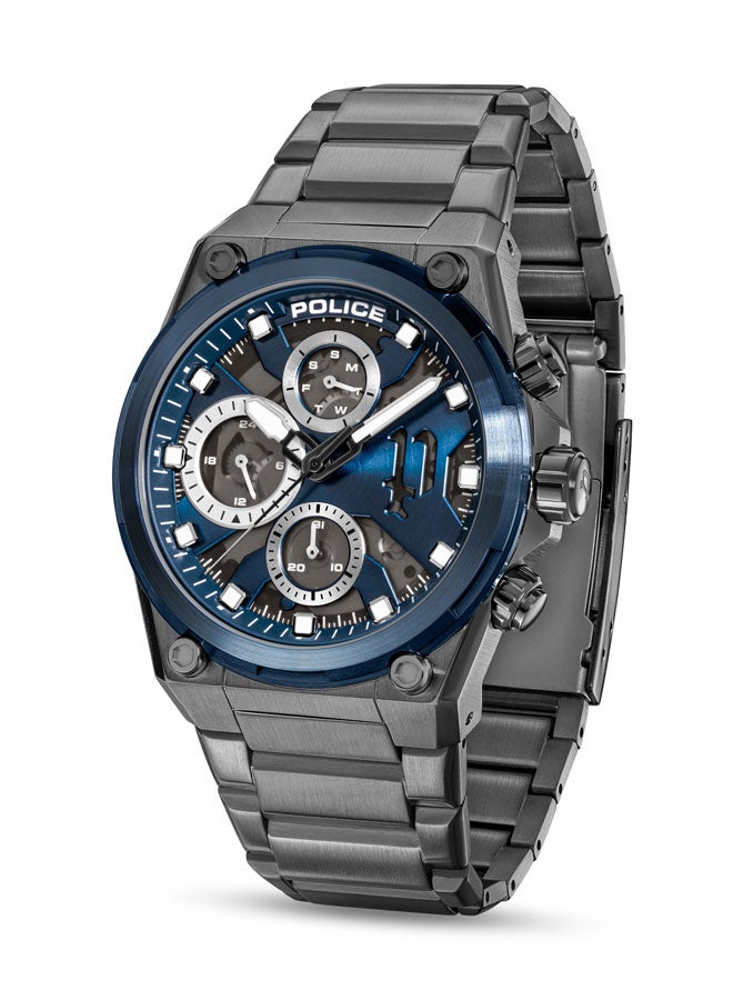 Men's Airflow Men's 44mm Multifunction Watch with Hydraulic Blue Plate, Black Dial & 316L Stainless Steel Bracelet