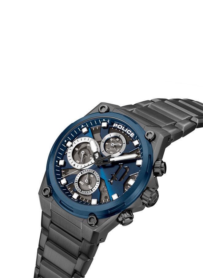 Men's Airflow Men's 44mm Multifunction Watch with Hydraulic Blue Plate, Black Dial & 316L Stainless Steel Bracelet