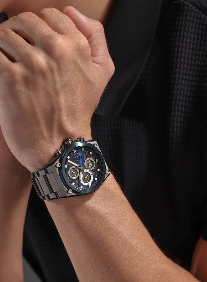 Men's Airflow Men's 44mm Multifunction Watch with Hydraulic Blue Plate, Black Dial & 316L Stainless Steel Bracelet