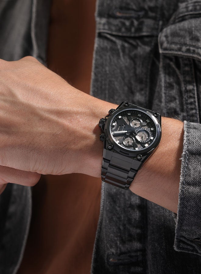 Men's Airflow Men's 43mm Multifunction Watch with Hydraulic Black Plate, Charcoal Translucent Dial & 316L Stainless Steel Bracelet