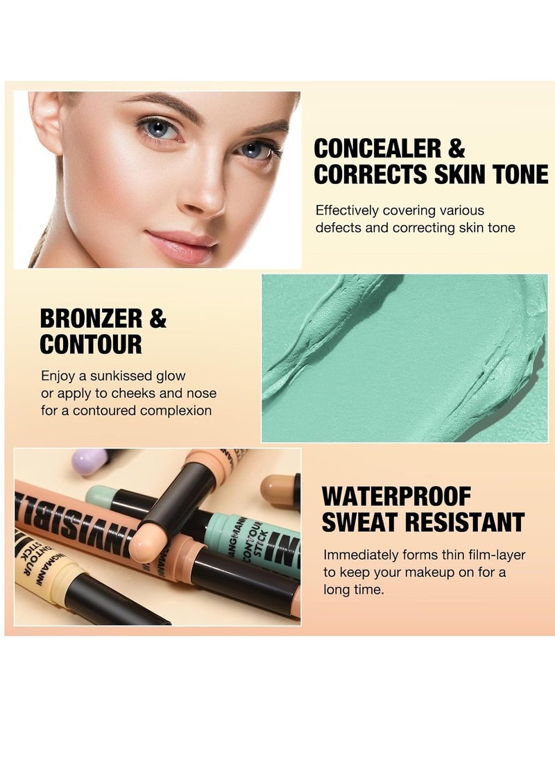 6 Color Contour Stick Concealer Bronzer Stick Cream Palette Contour Multifunctional Contouring Makeup Kit for Face Highlighter Makeup Stick Set Long Lasting & Waterproof