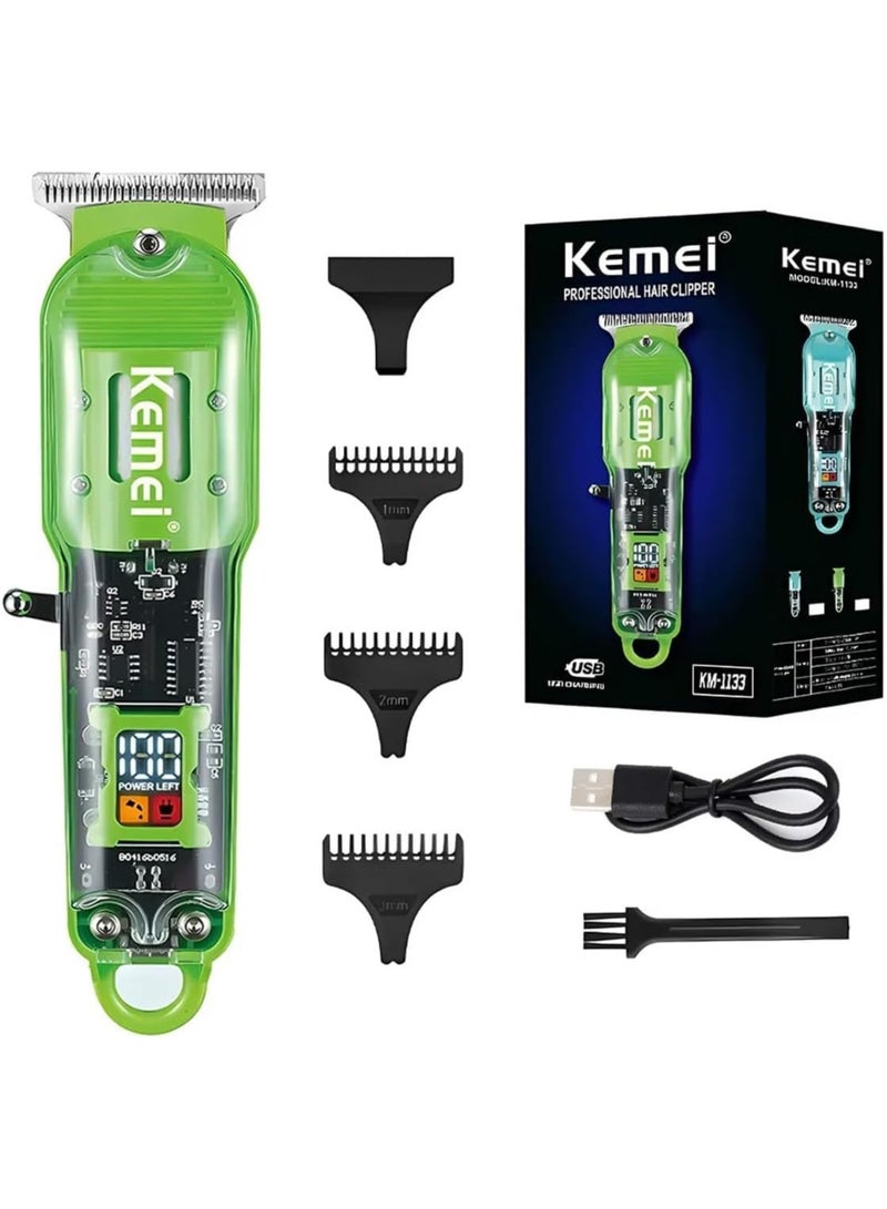 Hair Clipper Professional Hair Cutting Machine at Home, Effortless Even Shaving, 600mAh Battery, 3 Trimmer Combs, Lightweight and Easy to Use, Green, KM-1133