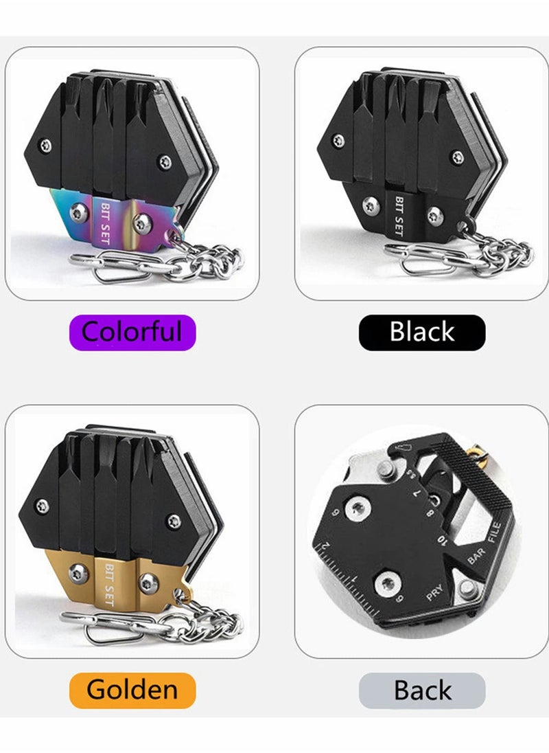 Creativity Multifunction Keychain Knife - Hexagon Convenient Folding Knife Outdoor Escape Mini Tools 420 Stainless Steel Removable Pocket Knives & Folding Knives Black