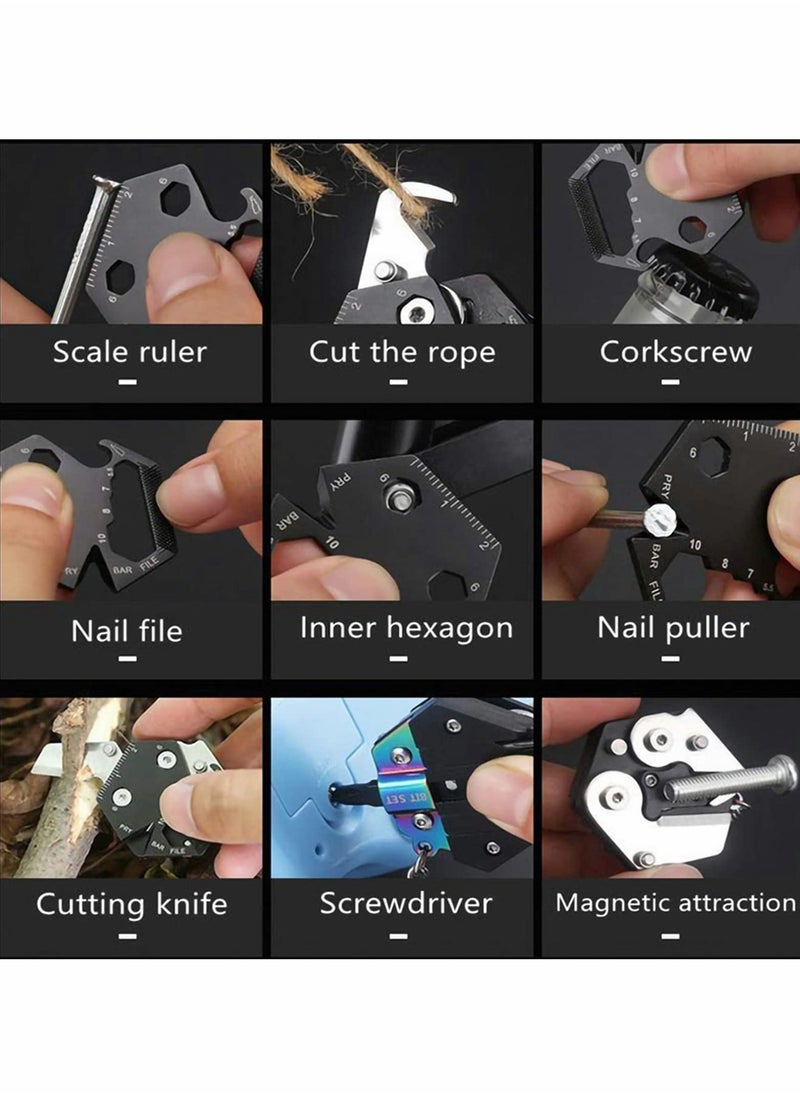 Creativity Multifunction Keychain Knife - Hexagon Convenient Folding Knife Outdoor Escape Mini Tools 420 Stainless Steel Removable Pocket Knives & Folding Knives Black