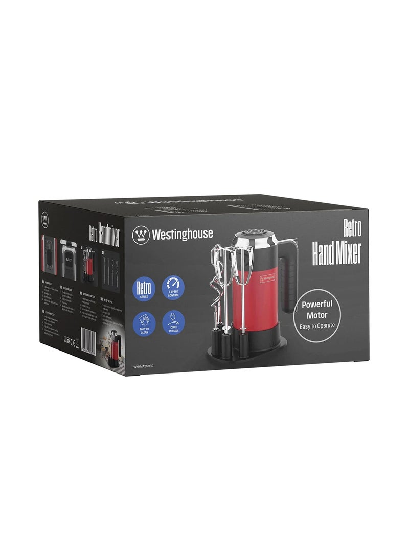 Hand Mixer for Baking - 350W Retro Westinghouse Handheld Electric Whisk - Includes 2 Egg Beaters and 2 Dough Hooks - Powerful Food Mixer for Kitchen Use with 6 Speeds & Turbo