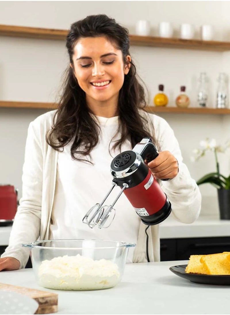 Hand Mixer for Baking - 350W Retro Westinghouse Handheld Electric Whisk - Includes 2 Egg Beaters and 2 Dough Hooks - Powerful Food Mixer for Kitchen Use with 6 Speeds & Turbo