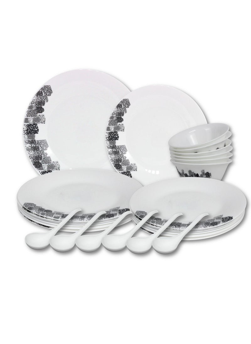 Melrich 24 Pcs Opal ware Dinnerware set Dinner and Dessert Plates Bowl and Soup spoon Dishwasher  Microwave safe Scratch Resistant use for kitchen restaurant