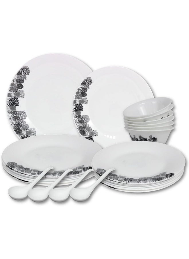 16-Piece Opalware Dinner Set With 4X 25 Cm Dinner Plate, 4X18 Cm Desert Plate, 4 X 13 Cm Soup Bowl, 4 X Soup Spoon, Serves 4, White