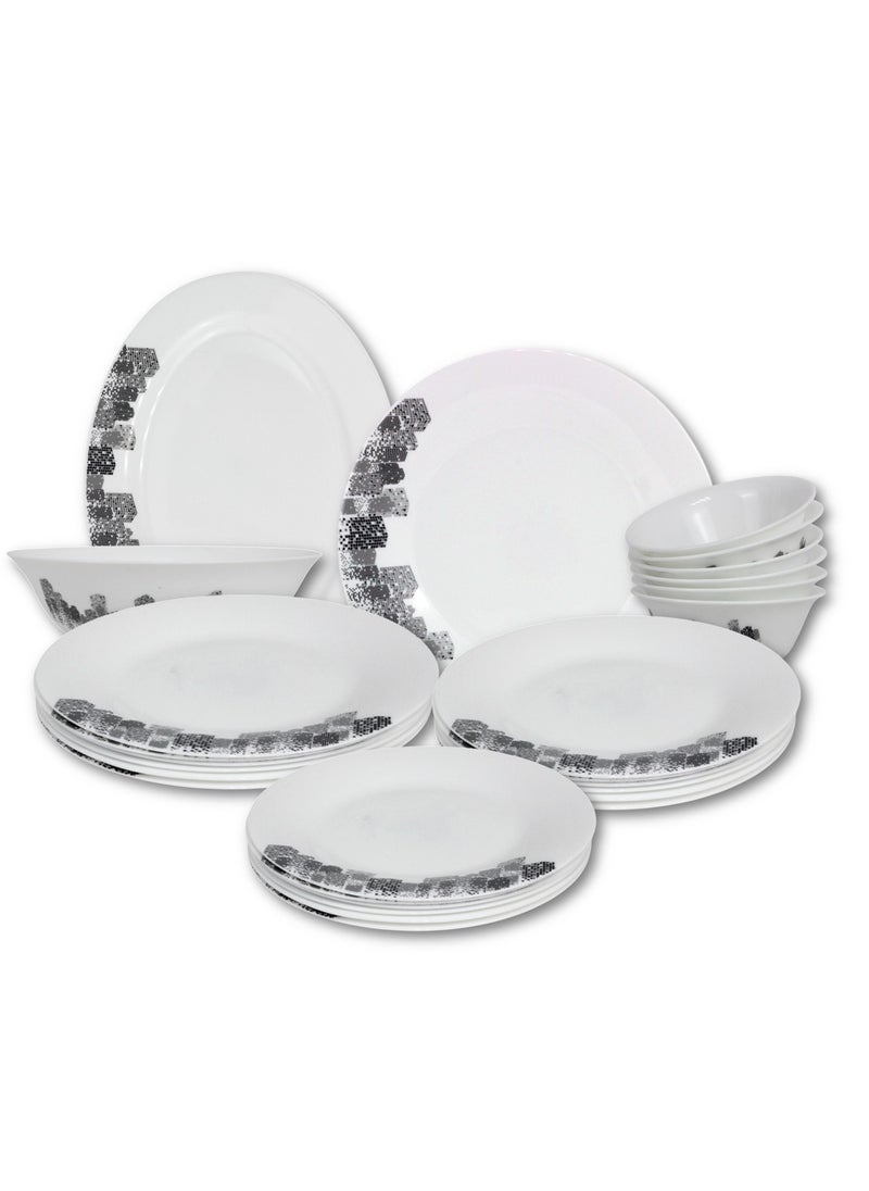 Melrich 26 Pcs Opal ware Dinner set Dishwasher safe Microwave safe Freezer safe 6 Dinner set 6 Dessert plate 6 Soup plate 6 Bowl 1 Large Bowl 1 Serving Plate BPA free