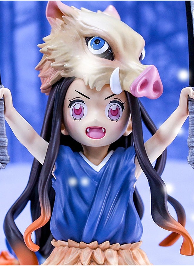 Kimetsu no Yaiba Nezuko COS Inosuke Action Figure Decorative Resin Sculpture Home Decor Statue, Art Figurine Home Ornament Decoration for Office, Living Room, Bedroom, Book Shelf, TV Cabinet, Desktop