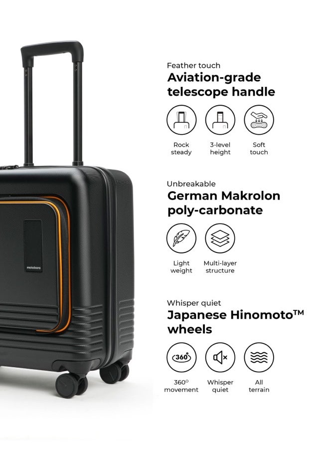 MOKOBARA The Cabin Overnigher Luggage Small Poly-Carbonate Hard Sided 8 Hinomoto Wheels Cabin Suitcase Trolley (Black)