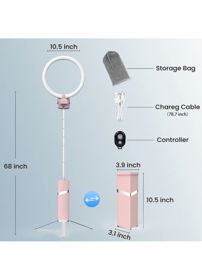 Selfie Ring Light, Foldable Portable Travel Selfie Tripod Stand, Rechargeable Cordless Ring Light, Durable Photography Light For Selfie, Live Stream, (1pc, Black)